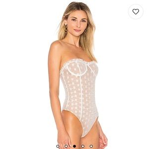 Majorelle Wyn White Dotted Mesh Strapless Bodysuit - Size Medium